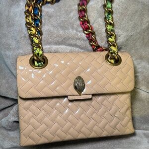 Kurt Geiger London Camel Large Quilted Scarf Chain Nude Patent Leather Shoulder
